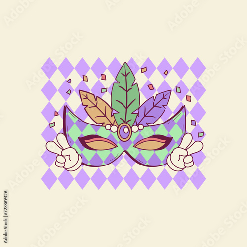 cute retro illustration of mask for mardi gras parties