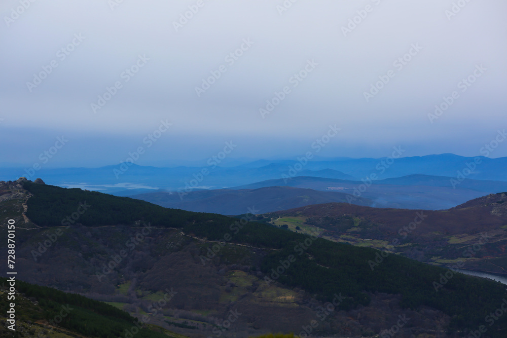 Panoramic Blue Mountains in Extremadura Spain