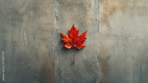 brightly colored autumn leaf lies on a smooth concrete surface, its simple beauty a stark contrast to the grayness of the concrete photo