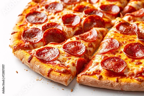 Indulge in a mouthwatering slice of california-style pizza topped with savory pepperoni, gooey cheese, and tangy tomato sauce, all baked to perfection on a flatbread for a satisfying and flavorful it