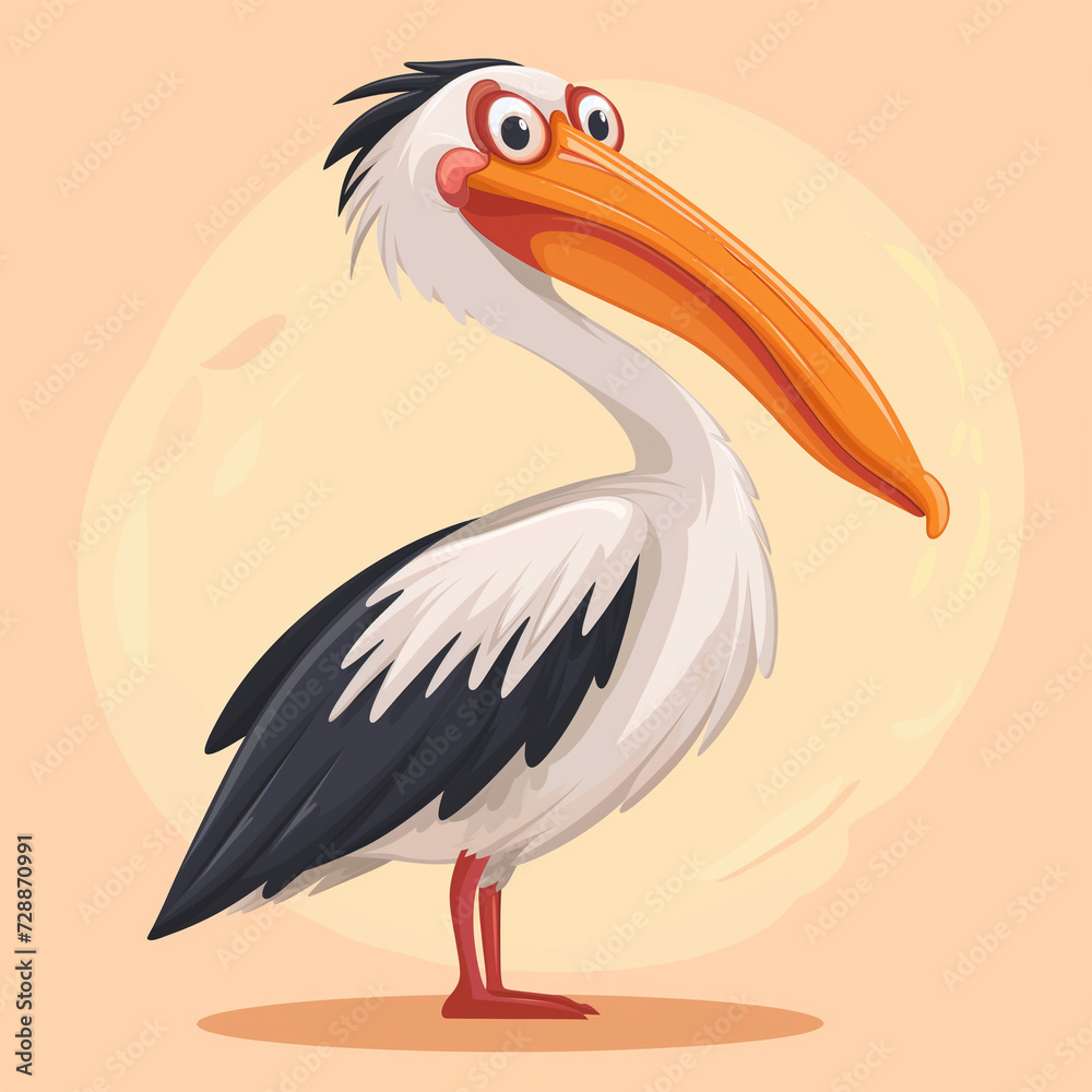 Fototapeta premium Merry pelican with a large beak, cute pelican cartoon vector icon