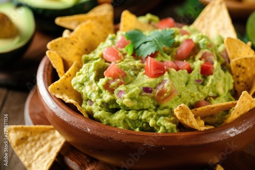 Tasty guacamole served with corn chips