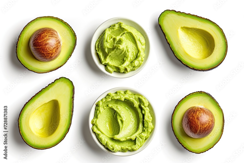 Top view of avocado cream isolated on white background part of a healthy food collection Top view of avocado cream isolated on white background part of a healthy food collection