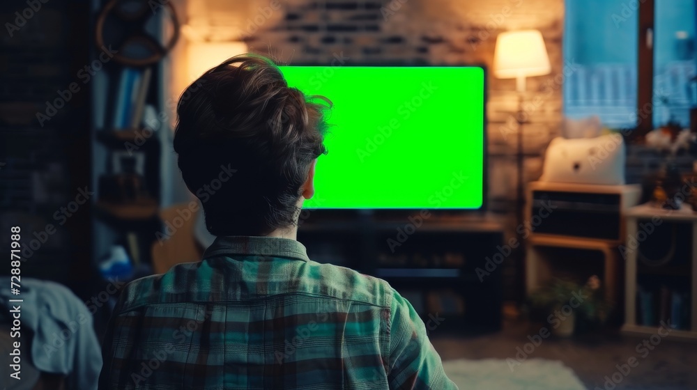 Person using technology with a green screen Person using technology with a green screen