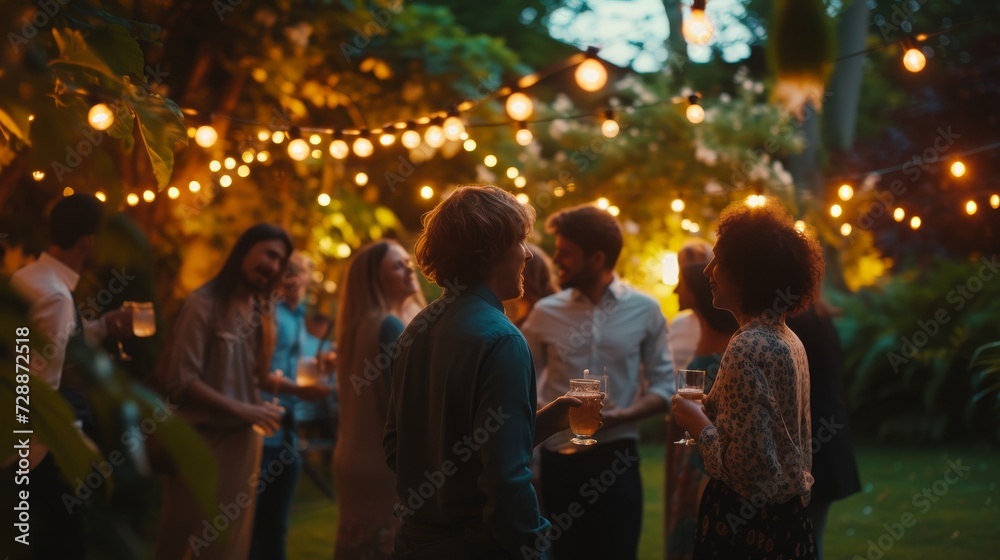 People at a garden party in the evening