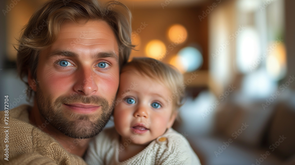 A heartwarming moment as devoted father cradles his precious baby in his arms at home A heartwarming moment as devoted father cradles his precious baby in his arms at home