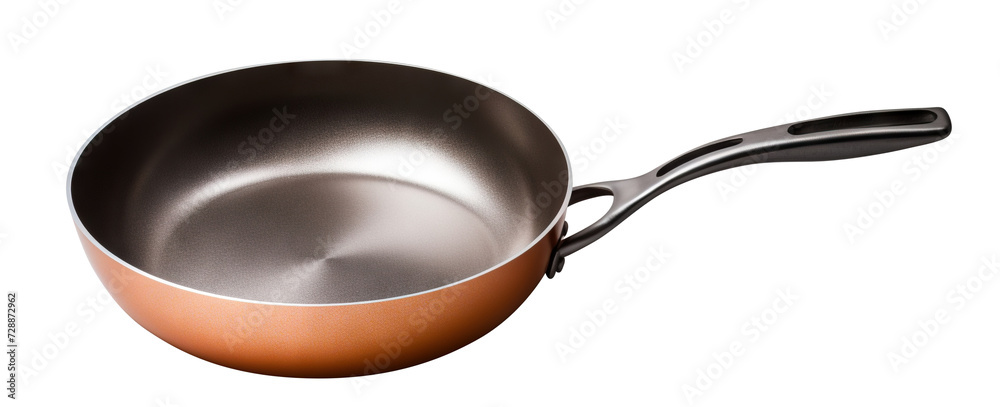Clean, stainless steel skillet with a polished wooden handle, cut out Clean, stainless steel skillet with a polished wooden handle, cut out
