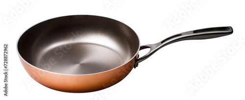 Clean, stainless steel skillet with a polished wooden handle, cut out