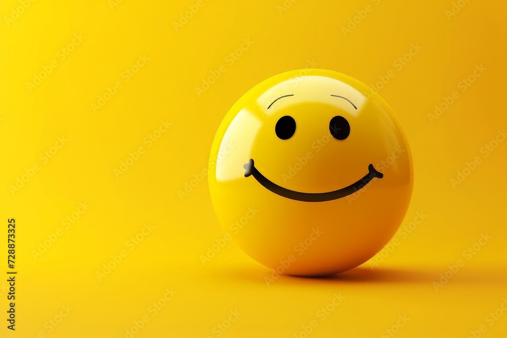 Fototapeta premium Yellow smiley faces happiness joy, cheerful emotion symbols. 3D cartoon icons, express cheerful sentiments. Round fun smiling expressions. Face illustrations happiness positivity, cheerful atmosphere.