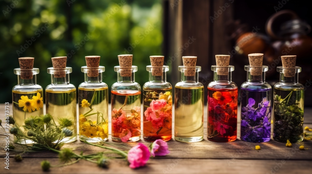 Flower essential oils collection. Neural network AI generated art Flower essential oils collection. Neural network AI generated art