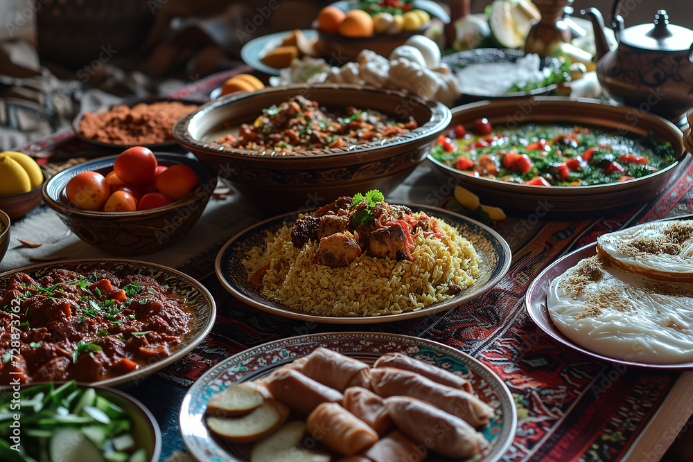 traditional muslim food, dessert. Ramadan. AI Generated