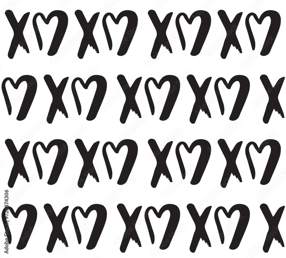 Vector seamless pattern of hand drawn doodle sketch xoxo lettering with heart isolated on white background Vector seamless pattern of hand drawn doodle sketch xoxo lettering with heart isolated on white background