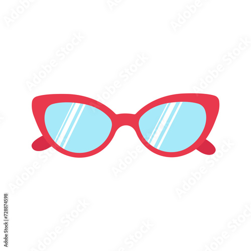 Red womens sunglasses. Flat vector illustration. Isolated image on a white background
