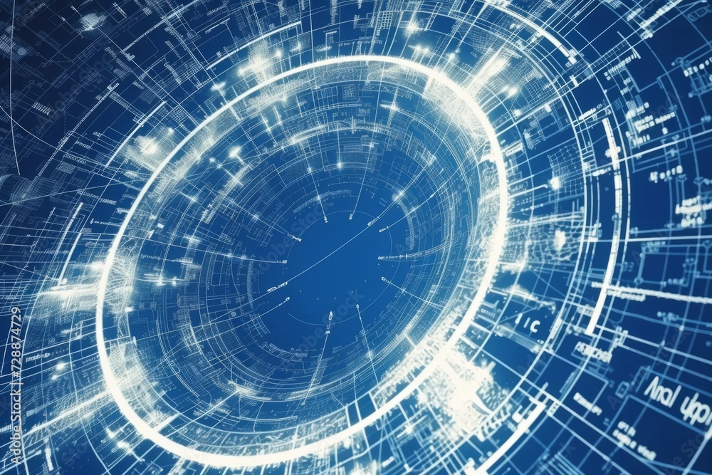 Fototapeta premium Blue circular technology portal Generative AI