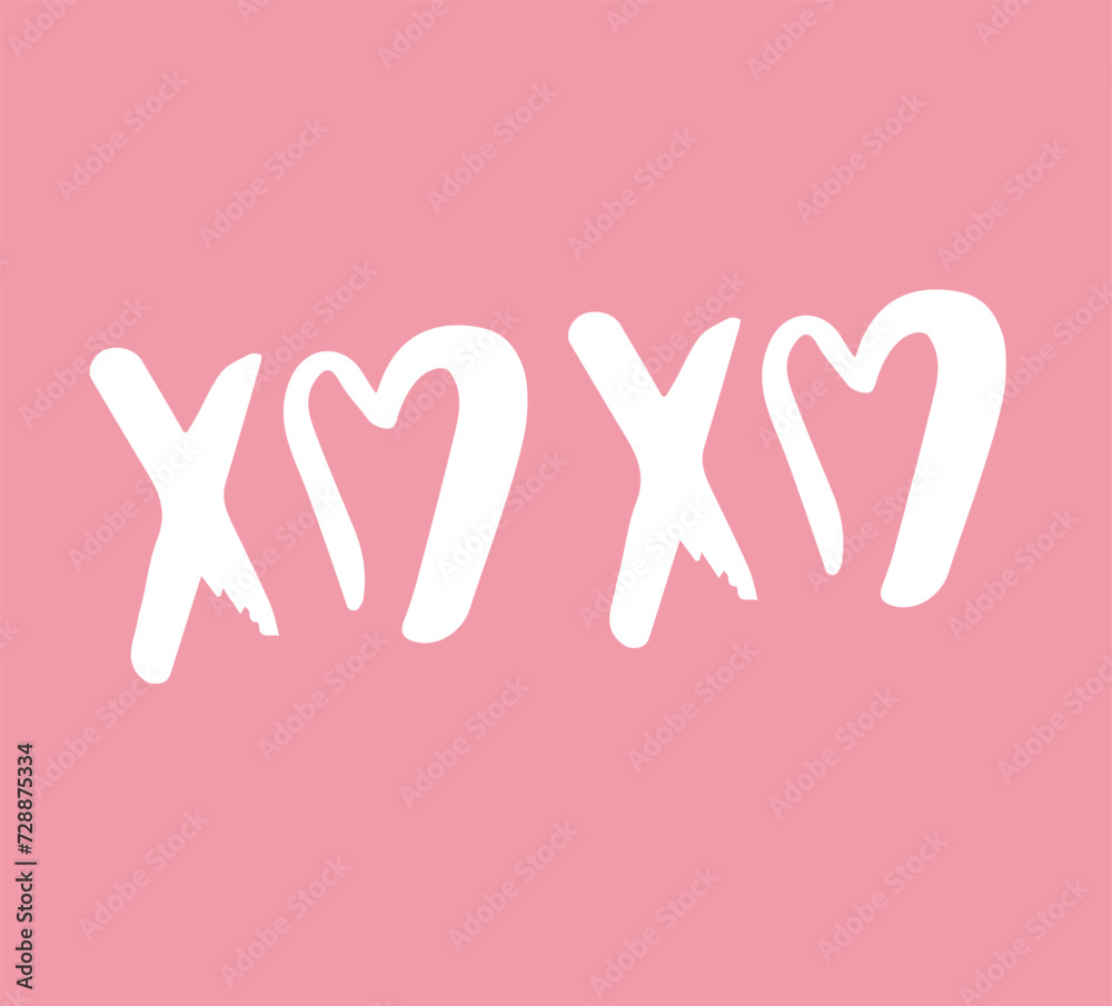 Vector hand drawn doodle sketch xoxo lettering with heart isolated on pink background Vector hand drawn doodle sketch xoxo lettering with heart isolated on pink background