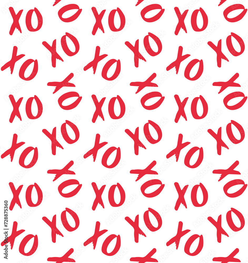 Vector seamless pattern of hand drawn doodle sketch red xoxo lettering isolated on white background Vector seamless pattern of hand drawn doodle sketch red xoxo lettering isolated on white background