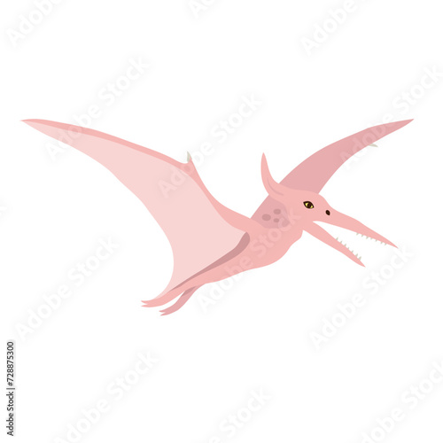 Vector flat hand drawn pink pterodactyl dinosaur isolated on white background