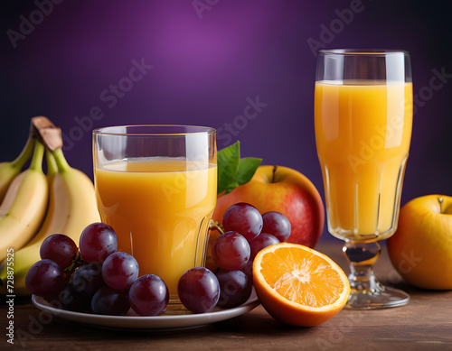 Elegant Still Life with Fruits and Juice. Morning mood.