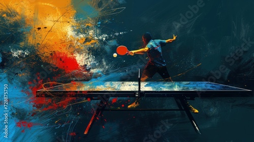 An abstract representation of a table tennis player serving