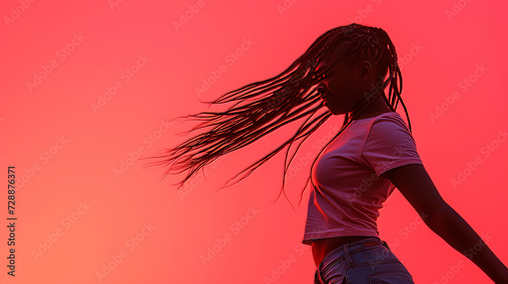 © carballo - afro girl with braids dancing on color wall background © carballo - afro girl with braids dancing on color wall background