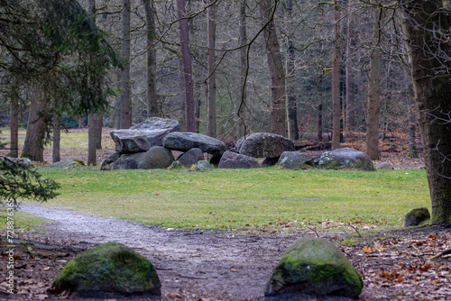 Hunebedden on the Assen-Groningen, A dolmen is a type of single-chamber megalithic tomb, Usually consisting of two or more vertical, It is the only hunebed in the Dutch province, Drenthe, Netherlands.