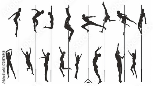 Pixel-perfect vector thin line icons depicting various jumping activities such as high jump, trampoline jumping, and pole vaulting, featuring different jumper humans