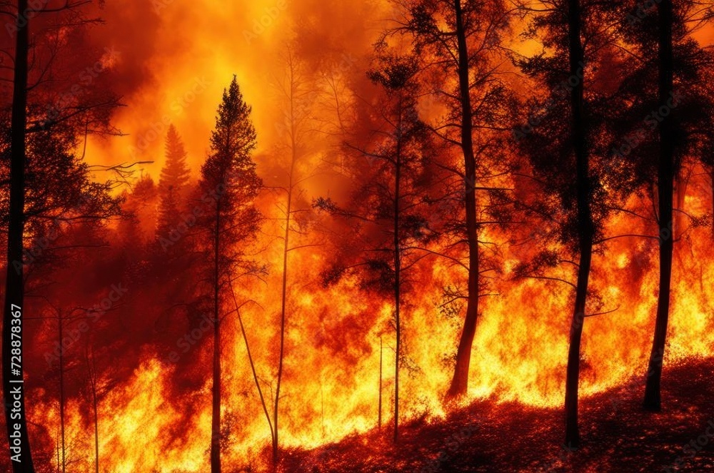 Forest fire, clouds of fire, burning trees. Forest fire, clouds of fire, burning trees.