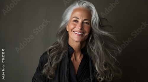 Beautiful gray-haired woman model. Neural network AI generated art