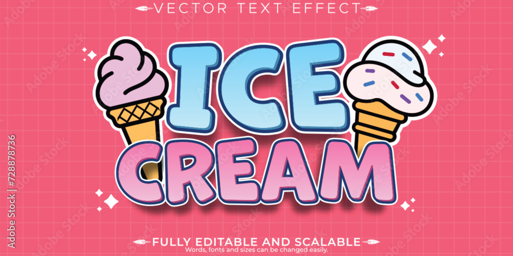 Retro vintage ice cream text effect, editable 70s and 80s text style
