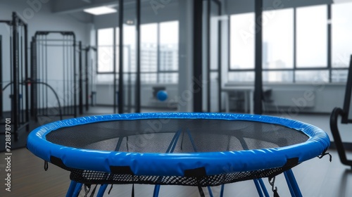A small blue fitness trampoline