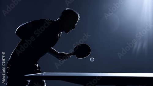 A black silhouette of a table tennis player photo