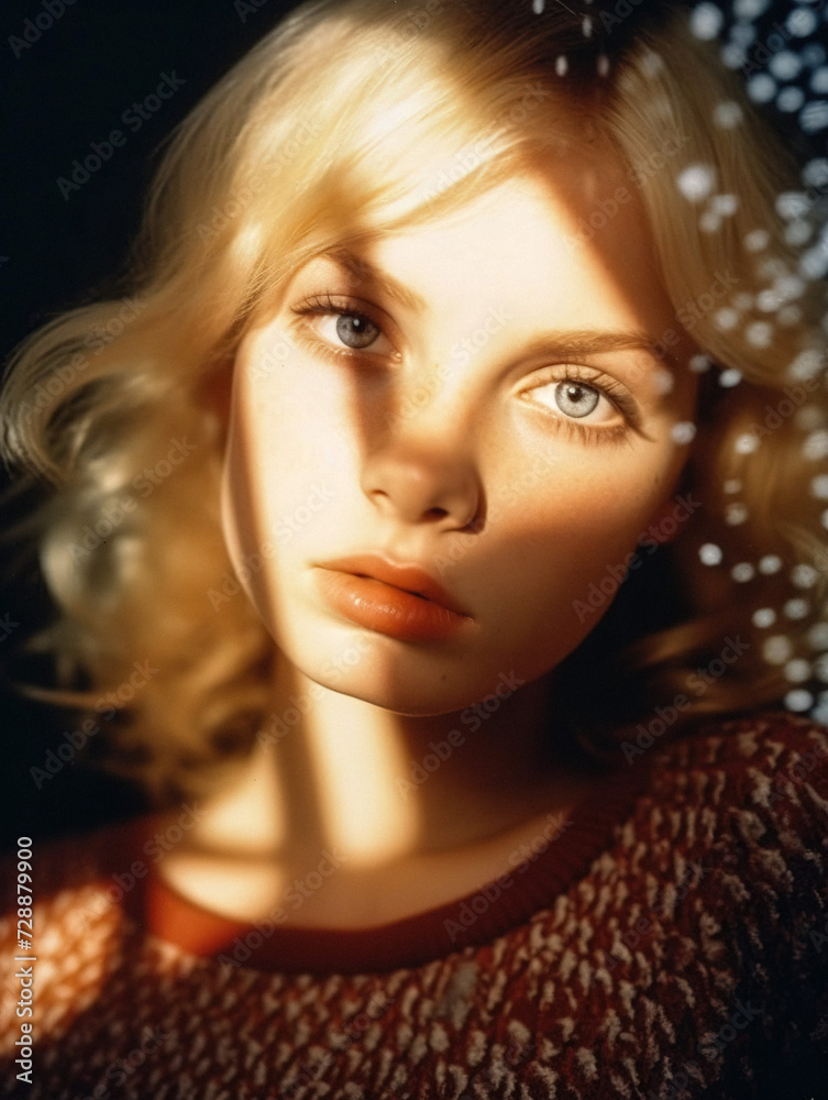 Fototapeta premium AI-Generated Portrait of a Stunning Blonde Woman with Blue Eyes