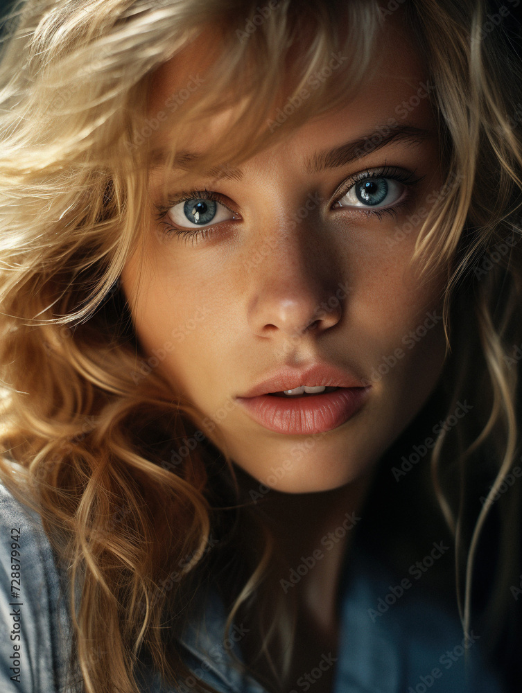AI-Generated Portrait of a Stunning Blonde Woman with Blue Eyes AI-Generated Portrait of a Stunning Blonde Woman with Blue Eyes