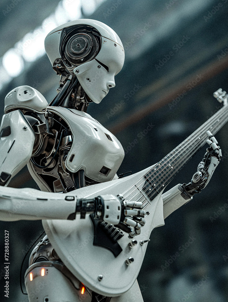 Fototapeta premium AI-Generated Futuristic Robot Playing Guitar