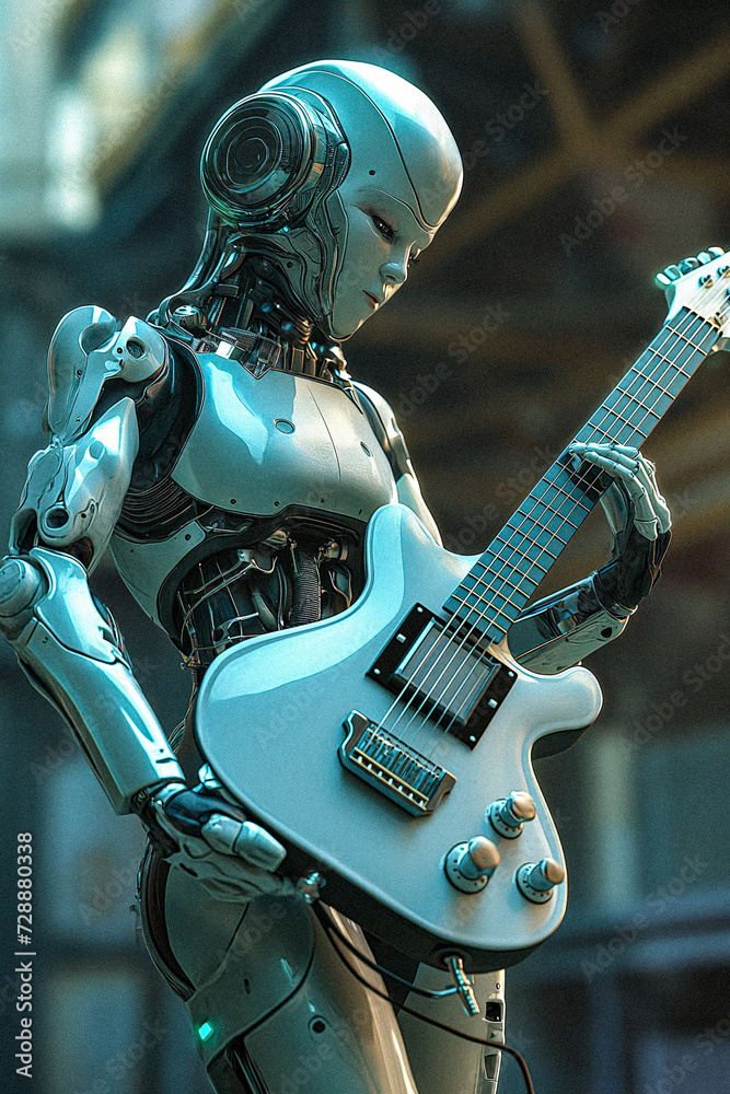 AI-Generated Futuristic Robot Playing Guitar AI-Generated Futuristic Robot Playing Guitar