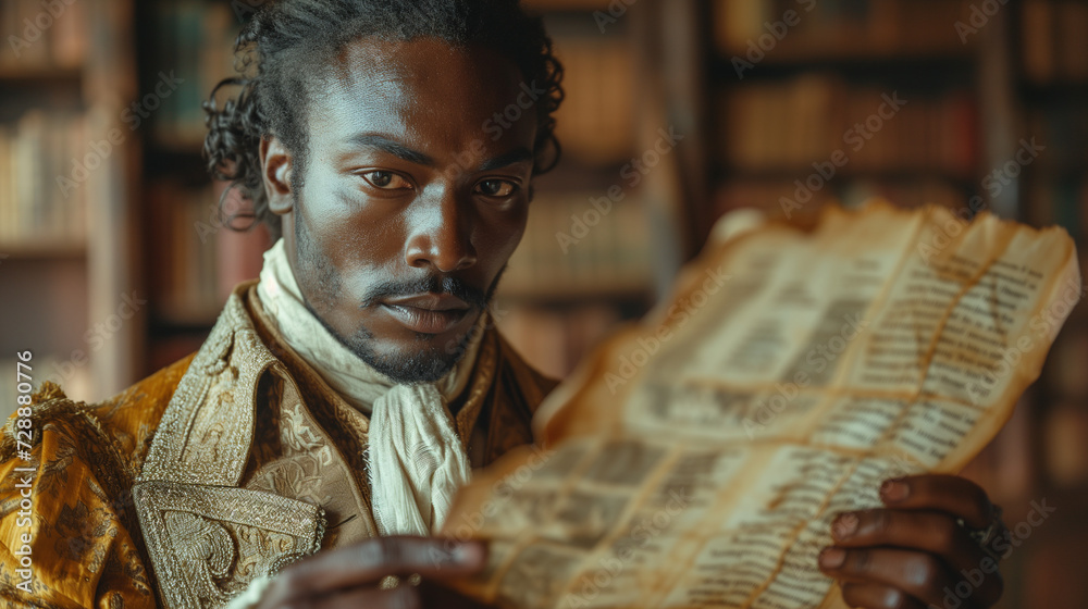 Delving into the Past: Black Man Reading an Old Letter on Weathered 