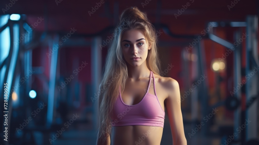 Very Beautiful young slim woman in a bright gym Very Beautiful young slim woman in a bright gym