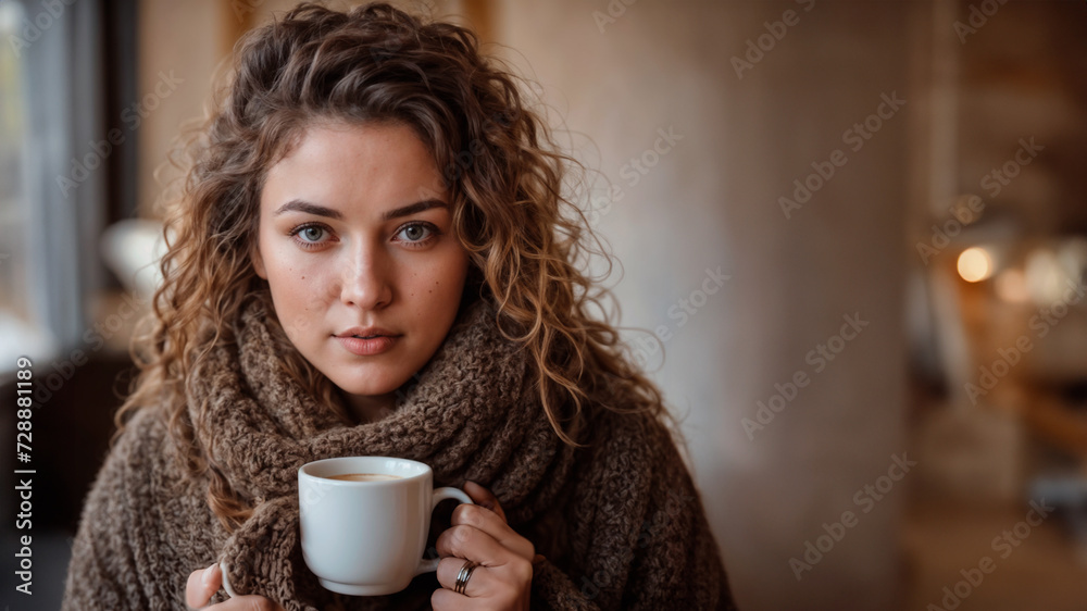 Senior woman, bundled up in a wool sweater, drinking a cup of hot coffee on a cold morning. AI Generated. Senior woman, bundled up in a wool sweater, drinking a cup of hot coffee on a cold morning. AI Generated.