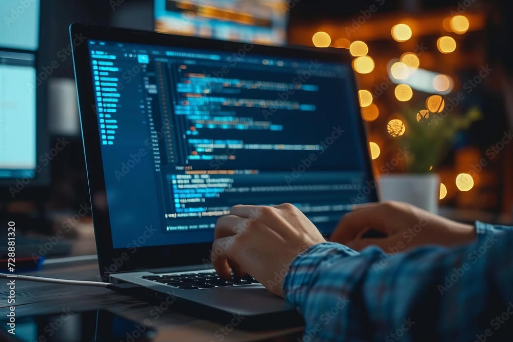 Programmer coding on a laptop Software development and user interface Technology and innovation Programmer coding on a laptop Software development and user interface Technology and innovation