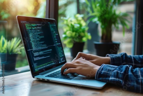 Programmer coding on a laptop Software development and user interface Technology and innovation