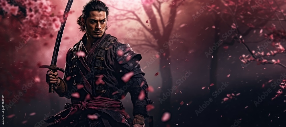Legacy of the Samurai: Witness the Strength and Focus of a Traditional Warrior, Surrounded by the Elegance of Cherry Blossoms. Legacy of the Samurai: Witness the Strength and Focus of a Traditional Warrior, Surrounded by the Elegance of Cherry Blossoms.