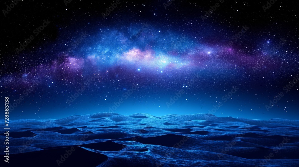 Blue Night Sky with Milky Way over Frozen Dunes