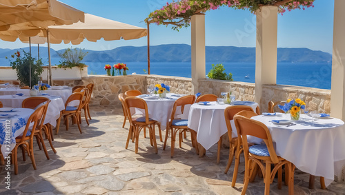 Beautiful summer street cafe in Greece terrace