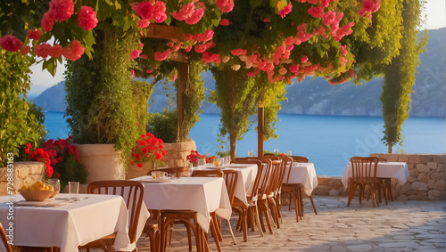 Fototapeta Naklejka Na Ścianę i Meble -  Beautiful summer street cafe in Greece