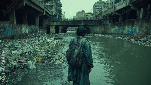 trash picker along the river in Seoul