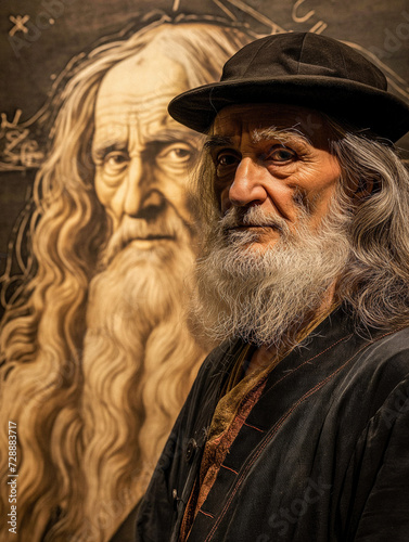 AI-Generated Portrait of Leonardo da Vinci with His Masterpiece