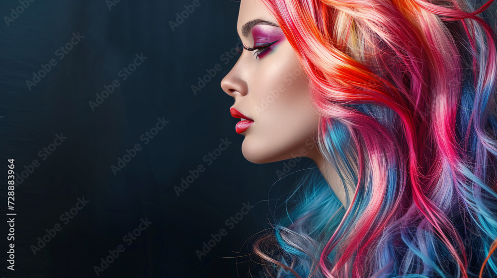 Beautiful Woman with Multi-Colored Hair