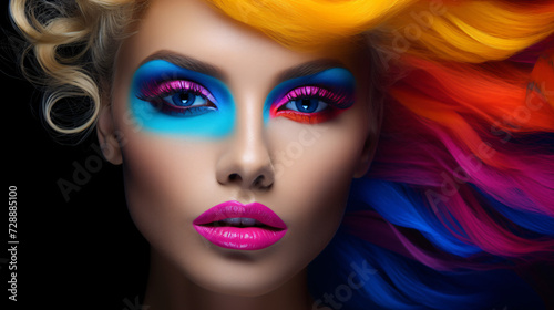 Beauty Woman with Bright Color Makeup