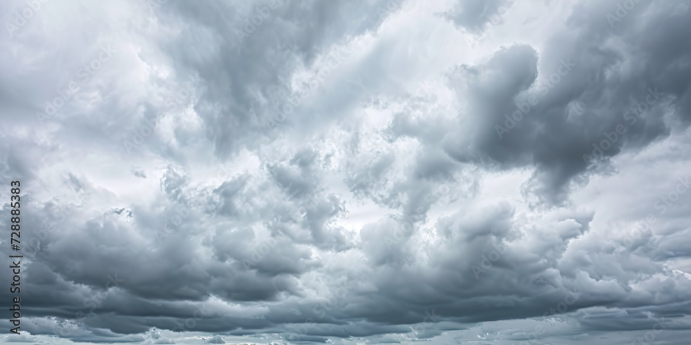 Panorama view of overcast sky. Dramatic gray - obrazy, fototapety, plakaty 