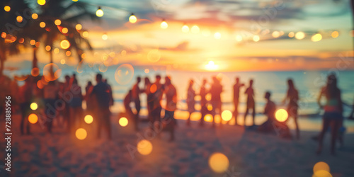 Party beach. Blurred people having night beach party in summer vacation © shobakhul